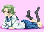  glasses green_hair kiyosumi_school_uniform mas red_eyes saki school_uniform serafuku short_hair solo someya_mako 