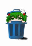  bad_id bad_pixiv_id green_eyes green_hair hair_bobbles hair_ornament in_container kisume short_hair solo tears tora_tsugumi_(nue1114) touhou trash_can twintails 