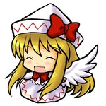  ^_^ blonde_hair chibi closed_eyes hat lily_white simple_background socha solo touhou wings 