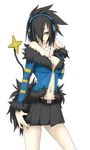  bad_id bad_pixiv_id bare_shoulders black_hair breasts emukon fur_trim gen_4_pokemon hair_over_one_eye luxray miniskirt navel personification pleated_skirt pokemon skirt solo striped yellow_eyes 