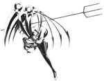  asymmetrical_wings dress full_body greyscale houjuu_nue monochrome polearm realistic short_hair solo sousou_(sousouworks) thighhighs touhou trident weapon wings zettai_ryouiki 