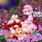  bat_wings blonde_hair blue_hair flandre_scarlet flower multiple_girls red_eyes remilia_scarlet rose siblings sisters touhou wings xiaojie 