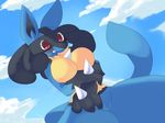  big_breasts blush breasts chest_spike cloud female lucario nintendo pok&#233;mon pokemon pussy red_eyes sky unknown_artist video_games 