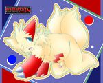  all_fours blush censored claws english_text erection fluffy_tail fur fur_markings kemono kneeling looking_at_viewer male nintendo open_mouth penis pok&#233;mon pokemon reverse_zangoose_day solo text video_games white_fur yami zangoose 