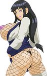  1girl ass black_hair breasts fishnet_bodysuit fishnet_top fishnets hinata_hyuuga huge_breasts hyuuga_hinata large_breasts lipstick long_hair lowres makeup naruto ninja nipples smile solo warner warnerc 