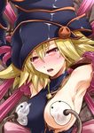  1girl armpits arms_up blonde_hair breast_slip breasts bust cross duel_monster gagaga_girl hat jewelry lactation milking_machine necklace nipples nude one_breast_out pink_eyes segami_daisuke solo sweatdrop tears torn_clothes upper_body wizard_hat yu-gi-oh! yu-gi-oh!_zexal yuu-gi-ou_zexal 