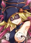 1girl armpits arms_up blindfold blonde_hair breast_slip breasts bust cross duel_monster gagaga_girl hat jewelry lactation milking_machine necklace nipples nude one_breast_out segami_daisuke solo sweatdrop tears torn_clothes upper_body wizard_hat yu-gi-oh! yu-gi-oh!_zexal yuu-gi-ou_zexal 