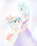  bad_id bad_pixiv_id blue_hair chirigami-san hands hug izayoi_sakuya light_smile looking_at_viewer maid maid_headdress multiple_girls pale_color purple_eyes red_eyes remilia_scarlet short_hair smile touhou white_hair 