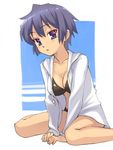  bikini blue_hair original oryou purple_eyes short_hair solo swimsuit 