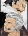  2boys cigar fur_trim male male_focus marine multiple_boys one_piece scar shichibukai sir_crocodile smoker smoker_(one_piece) smoking veins white_hair 