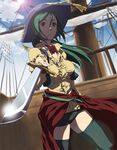  green_hair kawamura_rukanan original pirate solo sword thighhighs weapon 
