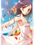  black_hair blush brown_eyes dress flat_chest flower matsuzaki_miyuki original petals solo sundress wind_turbine windmill 