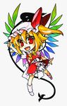  bad_id bad_pixiv_id blonde_hair chibi fang flandre_scarlet hat kuronohana laevatein red_eyes short_hair side_ponytail solo touhou traditional_media wings 