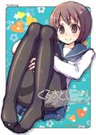  brown_eyes brown_hair feet kimarin legs original pantyhose school_uniform serafuku short_hair solo thighband_pantyhose 