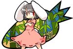  animal_ears bamboo bamboo_forest black_hair blush_stickers bunny_ears carrot chibi crossed_arms dress forest inaba_tewi iyau nature red_eyes short_hair smirk solo touhou 