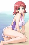  barefoot competition_swimsuit e20 green_eyes one-piece_swimsuit pool poolside quiz_magic_academy red_hair ruquia short_hair solo swimsuit 