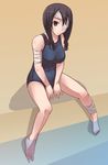  bandage_over_one_eye bandages barefoot black_school_swimsuit braid breasts e20 eyepatch feet kobushi_abiru large_breasts one-piece_swimsuit sayonara_zetsubou_sensei school_swimsuit sitting soaking_feet solo swimsuit twin_braids water 