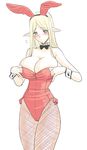  animal_ears bare_shoulders blonde_hair blush breasts bunny_ears bunnysuit cleavage fishnet_pantyhose fishnets green_eyes huge_breasts long_hair magaki_ryouta original pantyhose pointy_ears solo 