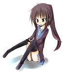  amakaze_sora bad_id bad_pixiv_id genderswap genderswap_(mtf) kita_high_school_uniform kyon kyonko lowres ponytail school_uniform solo suzumiya_haruhi_no_yuuutsu thighhighs 