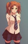  brown_hair e20 green_eyes nakano_minori necktie original school_uniform short_hair skirt solo thighhighs twintails 