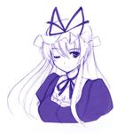  monochrome one_eye_closed purple seo_tatsuya solo touhou yakumo_yukari 