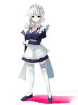  braid izayoi_sakuya maid seo_tatsuya short_hair silver_hair solo thighhighs touhou twin_braids zettai_ryouiki 