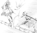  bamboo battle boots duel greyscale hikawa_shou izayoi_sakuya knife konpaku_youmu monochrome multiple_girls sketch sword touhou weapon 