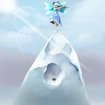  ^_^ bad_id bad_pixiv_id chirigami-san cirno closed_eyes frog grin pose smile snow solo touhou 
