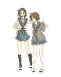  beniko blue_sailor_collar cardigan genderswap genderswap_(mtf) kita_high_school_uniform kunikida_(female) long_sleeves multiple_girls sailor_collar school_uniform serafuku suzumiya_haruhi_no_yuuutsu taniguchi_(female) 