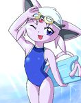  animal_ears blush espeon furry g-sun lowres pokemon smile swimsuit tail wink 
