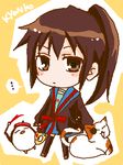  artist_request bird calico cat genderswap genderswap_(mtf) kita_high_school_uniform kyon kyonko lowres penguin school_uniform shamisen_(suzumiya_haruhi) suzumiya_haruhi_no_yuuutsu 