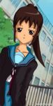  brown_hair cardigan genderswap kyon kyonko long_hair ponytail school_uniform serafuku suzumiya_haruhi suzumiya_haruhi_no_yuuutsu suzumiya_haruhiko 