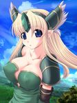  blonde_hair blue_eyes blush breasts cleavage large_breasts long_hair pointy_ears riesz seiken_densetsu seiken_densetsu_3 solo utsugi_tsuguha 