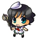  black_hair blue_eyes chibi hat murasa_minamitsu simple_background socha solo touhou 