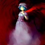  bad_id bad_pixiv_id blue_hair chirigami-san hand_on_own_chest hat light_smile looking_afar red_eyes remilia_scarlet short_hair solo touhou wings 