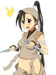  armor bad_id bad_pixiv_id bandages bandana bangs black_hair blush breasts dual_wielding hair_pulled_back high_ponytail holding ibuki_(street_fighter) japanese_armor kote kunai long_hair medium_breasts navel ninja no_panties ponytail pussy sleeveless solo street_fighter street_fighter_iii_(series) travesters very_long_hair wardrobe_malfunction weapon 