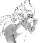  bent_over big_butt blush butt female hair imp legend_of_zelda looking_at_viewer looking_back midna monochrome nude presenting presenting_hindquarters pussy smile solo sssonic2 sweat the_legend_of_zelda twilight_princess video_games 