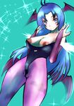  blue_hair blush breasts cameltoe capcom cosplay darkstalkers denpa_onna_to_seishun_otoko erect_nipples flossing large_breasts morrigan_aensland nipple_slip nipples pubic_hair see-through smile solo touwa_meme vampire_(game) 