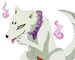  blush canine dog feral fur green_eyes kekkaishi looking_at_viewer madarao male mammal penis plain_background pointy_ears solo spirit unknown_artist white_background white_fur 