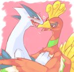  &lt;3 avian beak blush doessummer duo feral feral_on_feral ho-oh lugia nintendo pok&#233;mon pokemon red_feathers saliva saliva_string simple_background tongue video_games white_body 