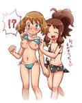  2girls assisted_exposure bikini blush breasts haruka_(pokemon) may multiple_girls nipples pokemon pokemon_(game) pokemon_bw smile swimsuit touko_(pokemon) translated white white_(pokemon) yuri 