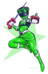  1girl abe_tsukumo bodysuit breasts chameleon_green double_bun helmet highres looking_at_viewer pantyhose skirt solo star super_sentai tokusatsu uchuu_sentai_kyuuranger 