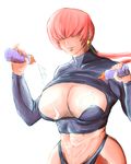  abs breasts cleavage cleavage_cutout crop_top hair_over_eyes highleg highleg_panties huge_breasts impossible_clothes long_hair mayonnaise panties pinky_out red_hair sexually_suggestive shermie solo spandex split_ponytail squirt_bottle the_king_of_fighters twintails underwear ura_suji 