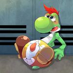  blush cloaca dinosaur egg hair male mario_bros momiwo nintendo open_mouth paper_mario penis pixiv red_hair scalie solo super_mario_bros. tapering_penis tears teeth video_games yoshi yoshi_kid 