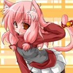  animal_ears bell black_legwear cat_ears copyright_request kanijiru lowres oekaki pantyhose pink_hair solo tail 
