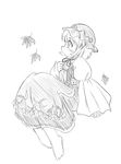  aki_minoriko artist_request blush dress falling_leaves from_side greyscale hat leaf long_sleeves monochrome profile short_hair simple_background solo touhou white_background wide_sleeves 