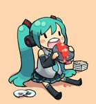  aqua_hair broken cd chan_co chibi eating full_body hatsune_miku long_hair record solo thighhighs very_long_hair vocaloid 