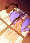  barefoot bed between_legs closed_eyes drooling hand_between_legs kara_no_kyoukai light lying on_side pajamas ryougi_shiki shade sleeping solo sunlight window_shade yangsion 