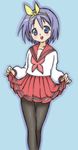  blue_eyes hiiragi_tsukasa lucky_star pantyhose pink_neckwear ribbon ryouou_school_uniform school_uniform serafuku short_hair skirt skirt_lift solo uraharukon 