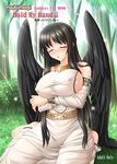  barefoot breast_rest breasts bursting_breasts closed_eyes copyright_name half_updo huge_breasts kafu mabinogi morrighan sideboob solo wings 